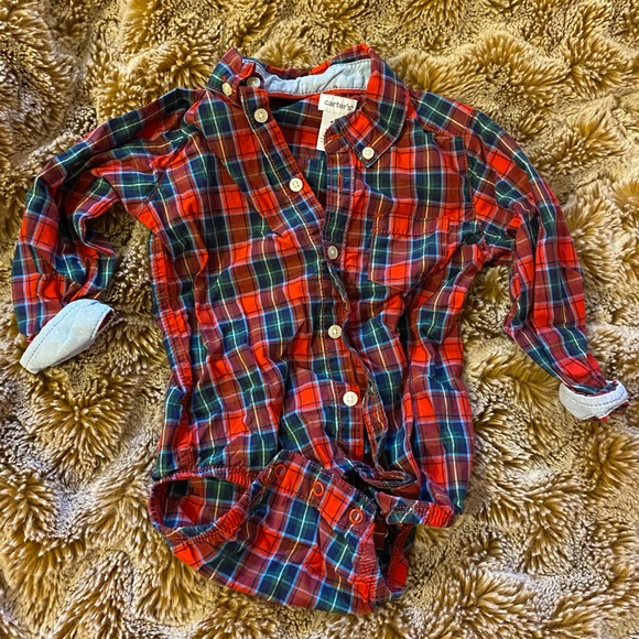 Bundle of Carters 18 month grey corduroys and 2 long sleeve button down onesies - Picture 7 of 9